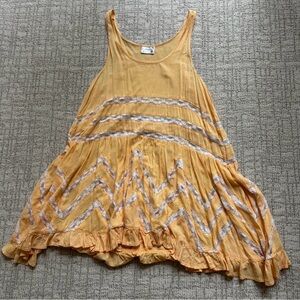 Free People Yellow Voile and Lace Trapeze Slip Dress
